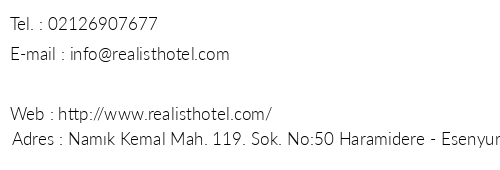 Realist Hotel telefon numaralar, faks, e-mail, posta adresi ve iletiim bilgileri